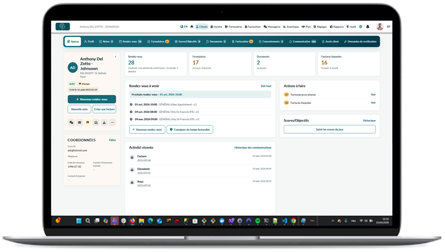 Electronic client file in Colib with notes, documents and goals